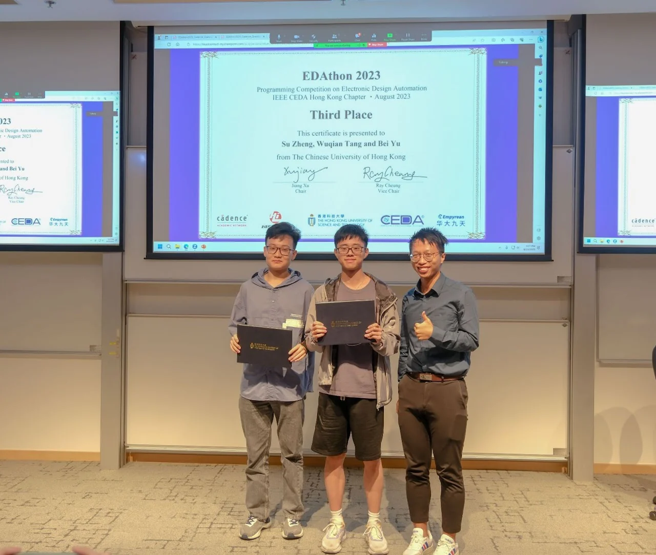 Wuqian Tang and teammates holding third-place certificates at EDAthon 2023.